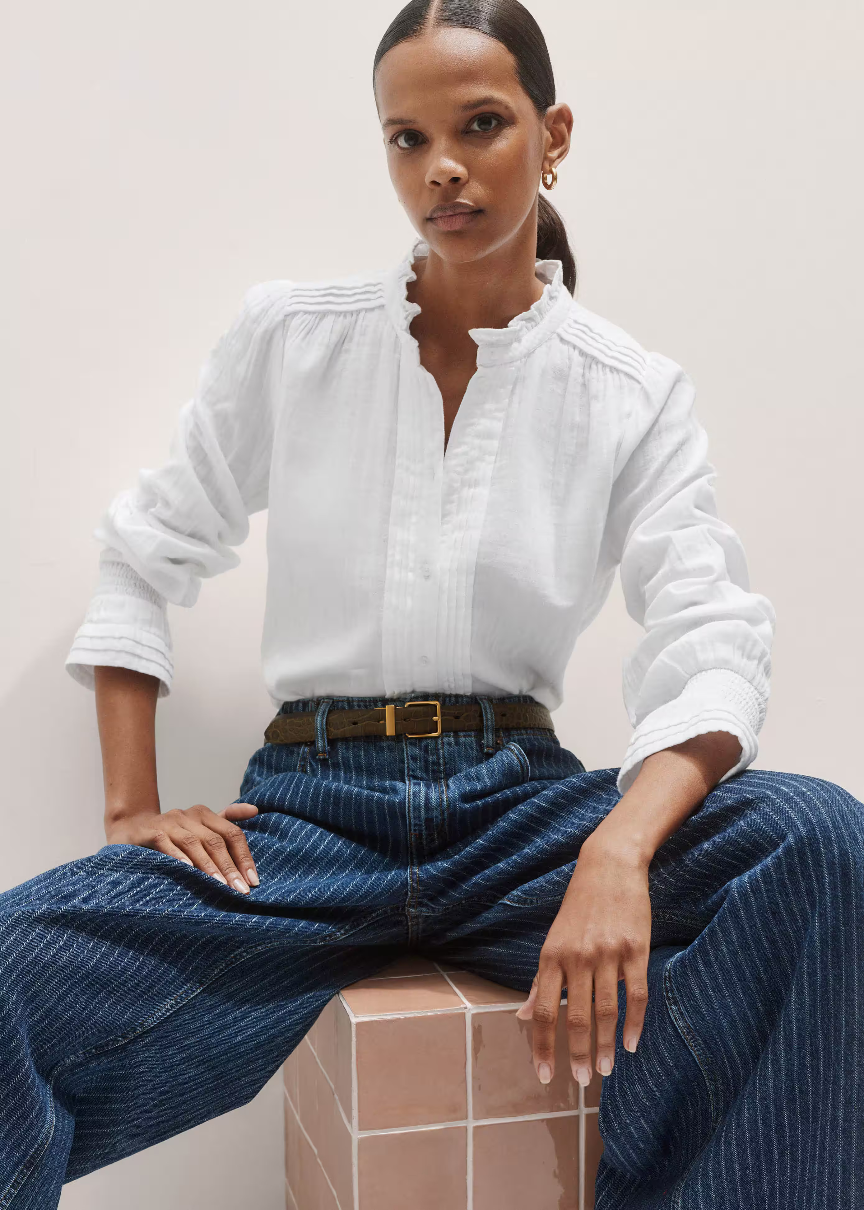 Pleat Detail Blouse Cotton Cheesecloth | ME+EM US