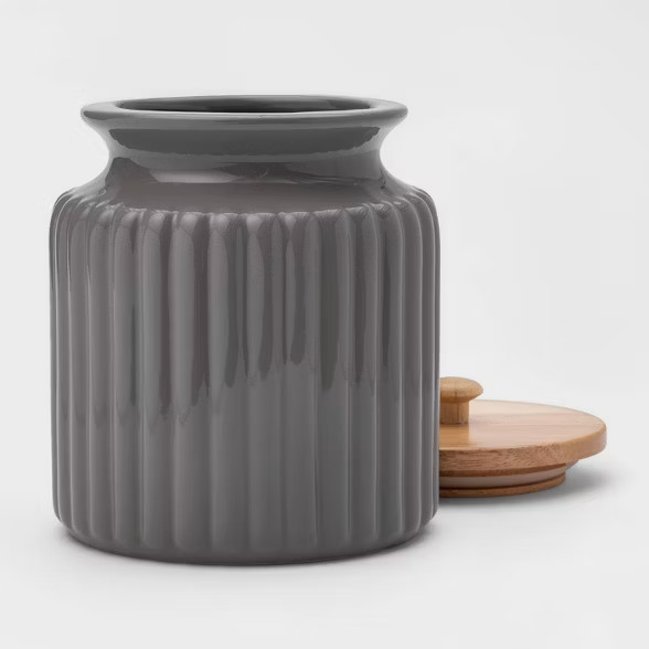 84oz Stoneware Ribbed Food Storage Canister with Wood Lid Gray - Threshold™ | Target
