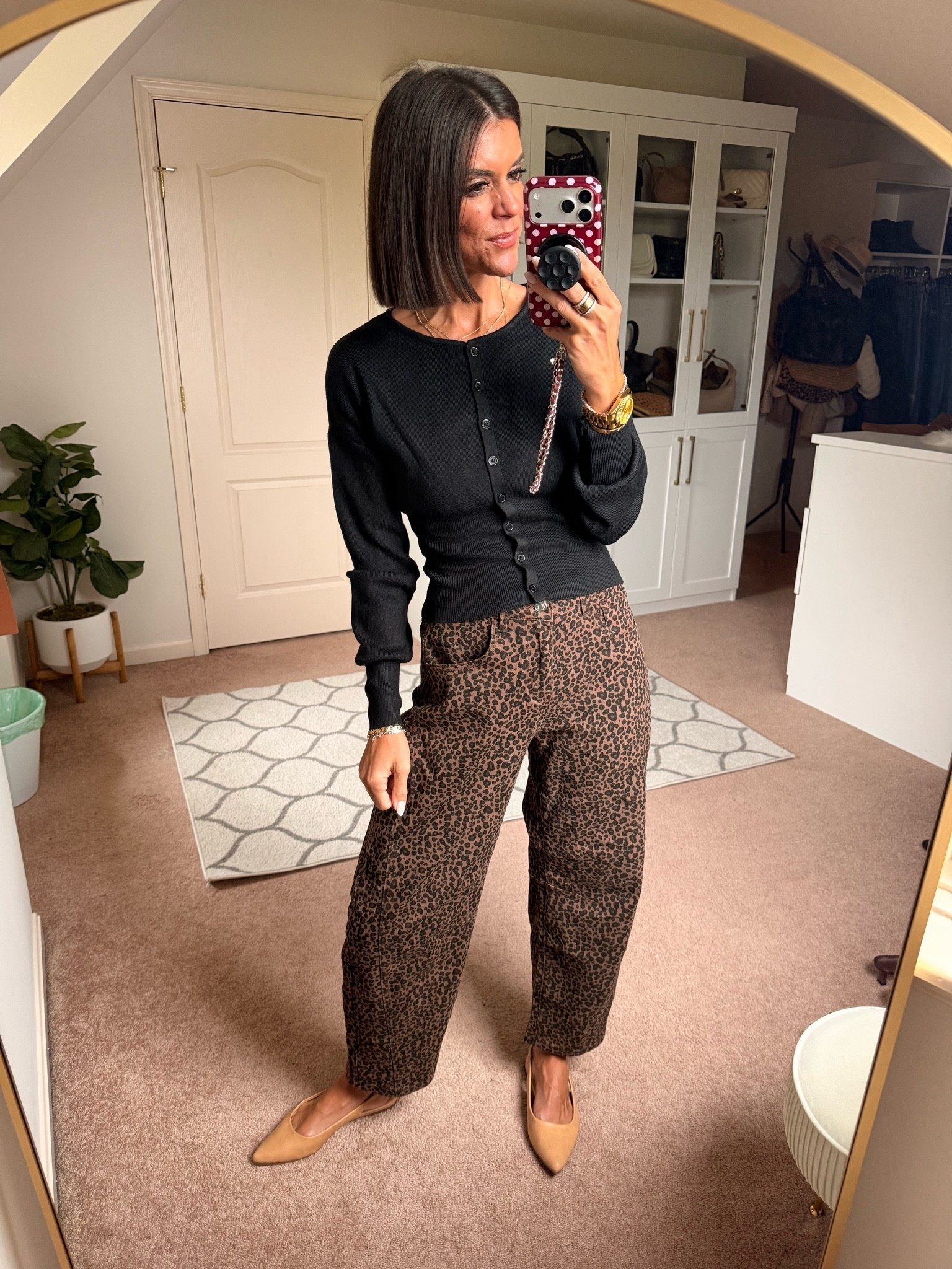 Size small in cardigan and jeans