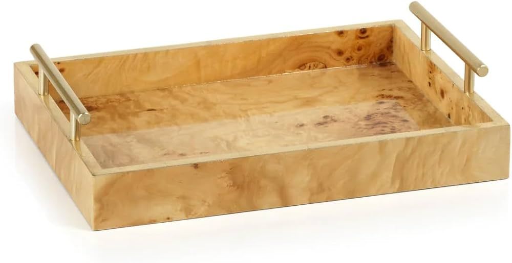 Zodax Leiden Burl Wood Design Rectangular Tray with Gold Handles (Medium Rectangle) | Amazon (US)
