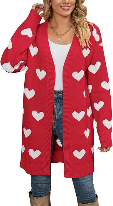 Alsol Lamesa Women's Long Sleeve Cute Cardigan Sweaters V Neck Open Front Ribbed Knit Valentines ... | Amazon (US)