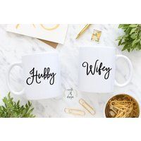 Hubby & Wifey Coffee Mugs - Couple Mug Set, Engagement Gift, Mug, Bridal Shower Wedding Gift | Etsy (US)