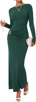 BTFBM Womens Long Sleeve Ruched Slit Maxi Wedding Guest Dress | Amazon (US)