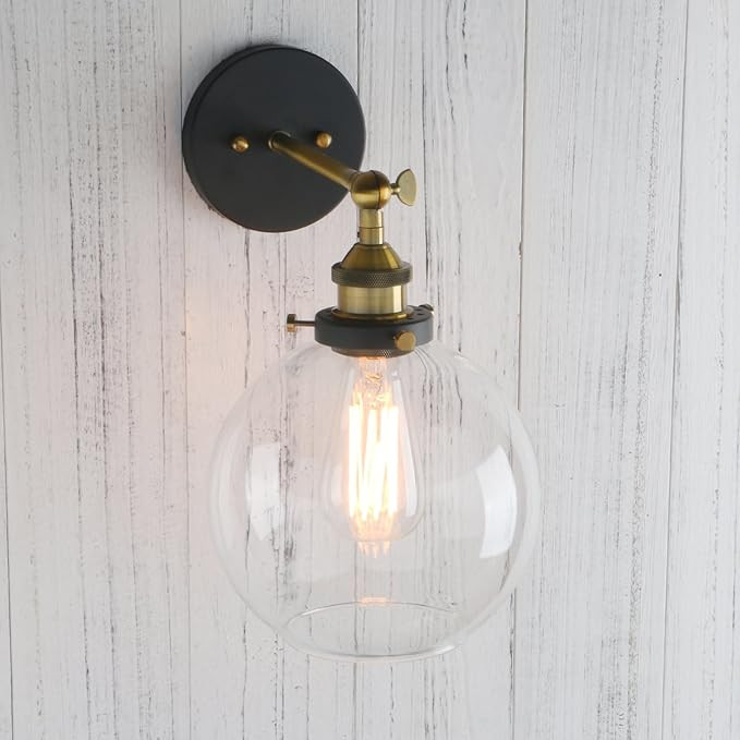 PERMO Wall Sconce Vintage Industrial 1-Light Rustic Wall Mount Light Fixture with 7.9" Round Clea... | Amazon (US)