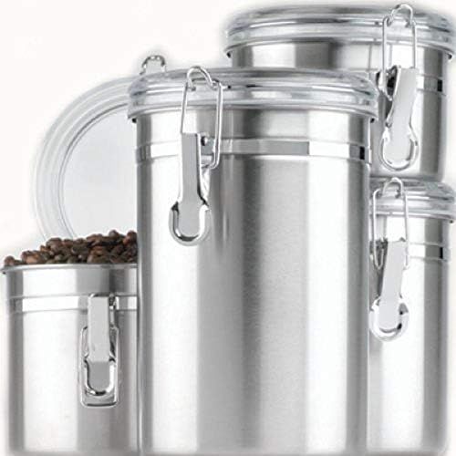 Anchor Hocking Round Stainless Steel Canister Set with Clear Acrylic Lid and Locking Clamp, 4-Piece  | Amazon (US)