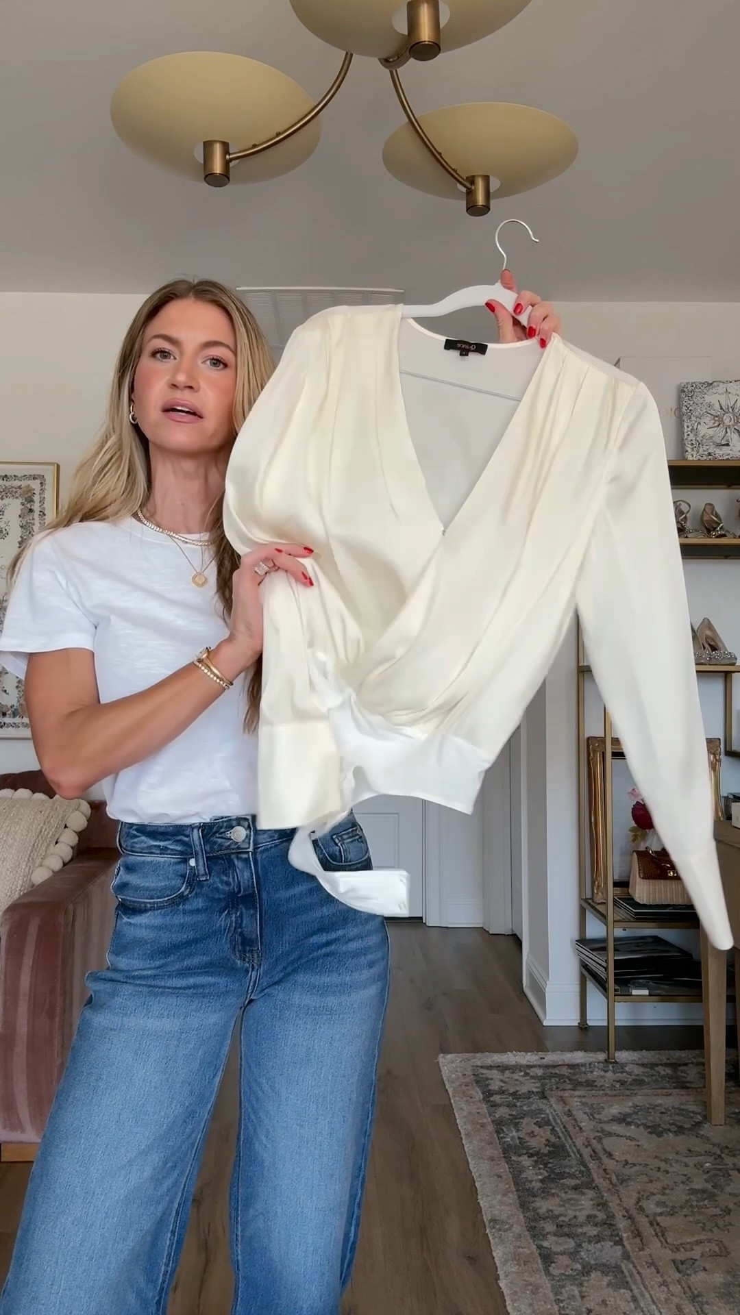 I’ve had my eye on this @Quince quince silk blouse for a while and I finally ordered it to style for a simple date night look.  So impressed with the design and fit and of course the price point. #QuincePartner

Top runs TTS, wearing a S
Jeans run TTS, wearing a 25 in wash Atlantic Blue

#LTKdatenight #LTKstyle
