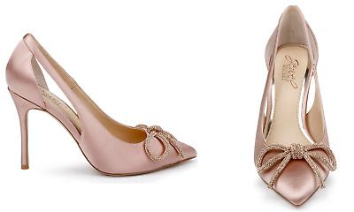 Jewel Badgley Mischka Gerry cutout stiletto pump crystal bow Blush heels Sz 7.5  | eBay | eBay US