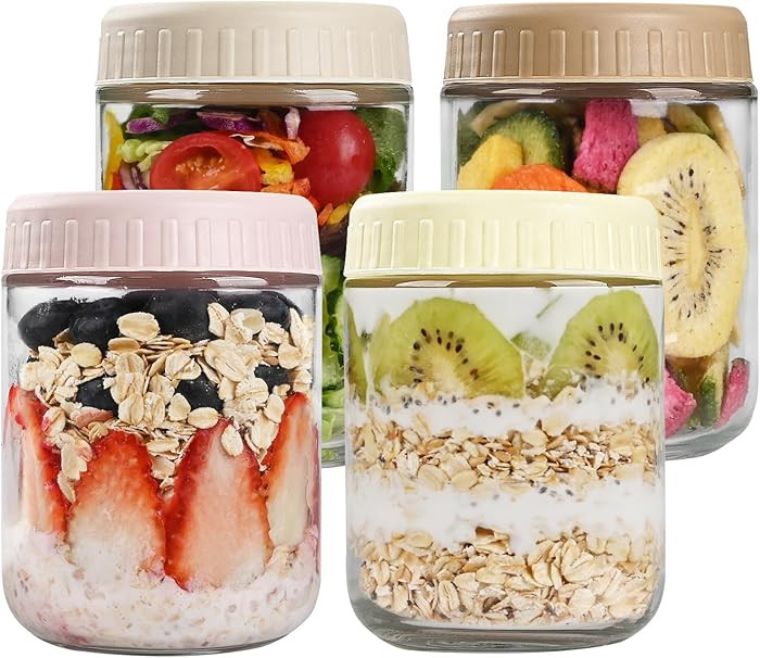 Overnight Oats Containers with Lids, 16oz Glass Jars with Lids 4 pcs, Wide Mouth Mason jars for S... | Amazon (US)