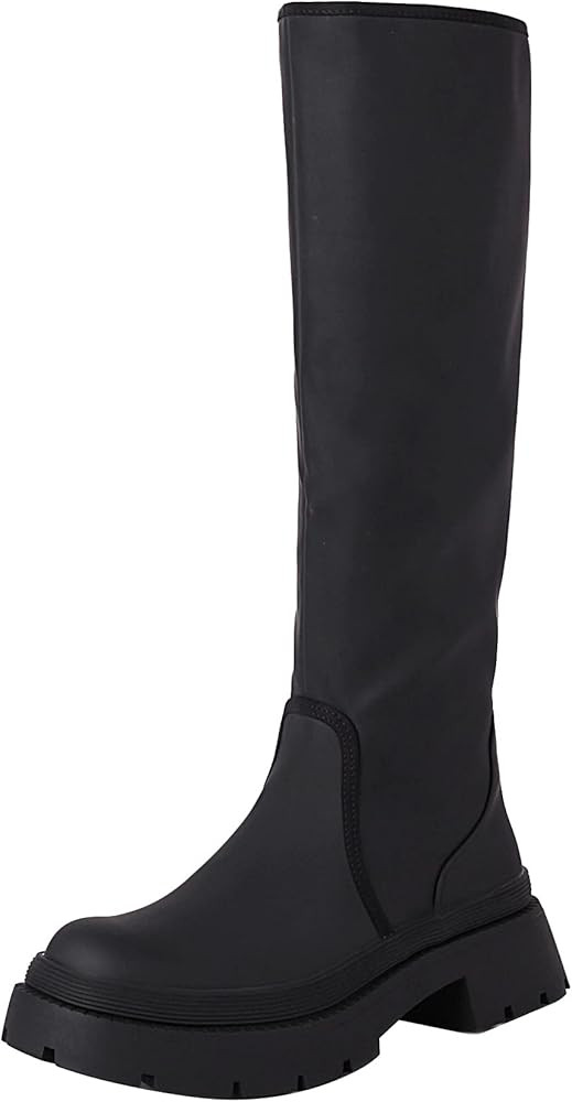 vivianly Women Knee High Boots Round Toe Side Zipper Booties Low Chunky Heel Boots | Amazon (US)