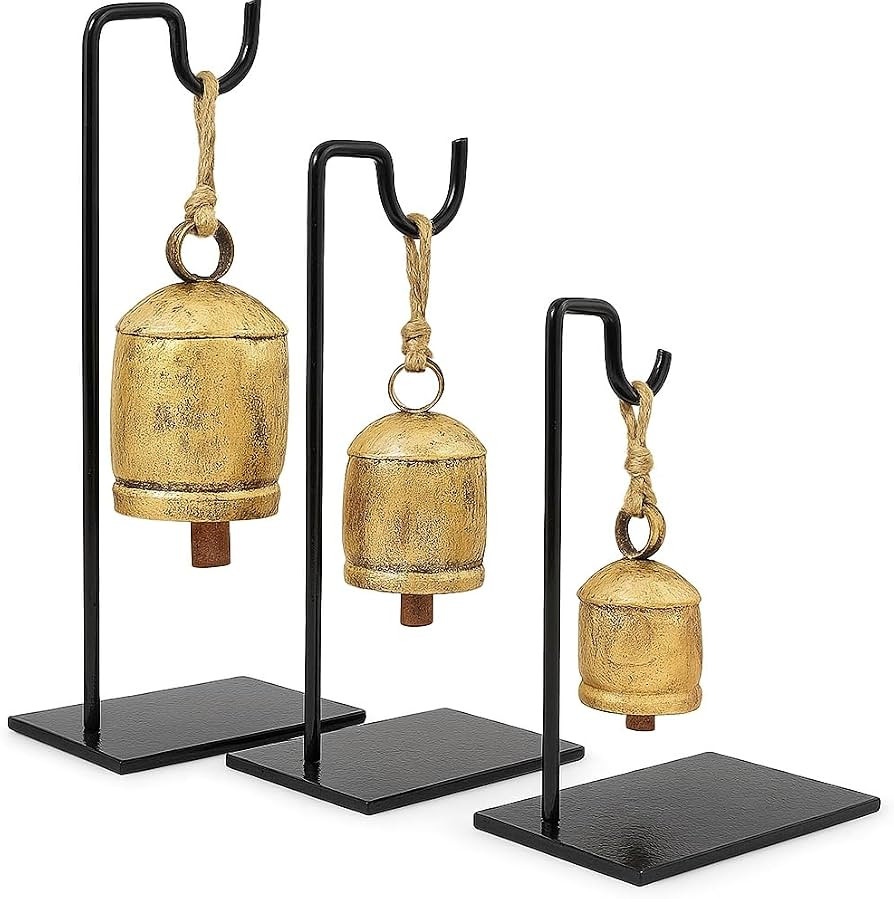 Antique Vintage Handmade Set of 3 Giant Harmony Cow Golden Solid Brass Bells, Premium Bells with ... | Amazon (US)