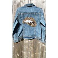 Gold Sequin Leopard Lips Jean Jacket - Customize Your Own Denim & Add Spikes Or Rhinestones | Etsy (US)
