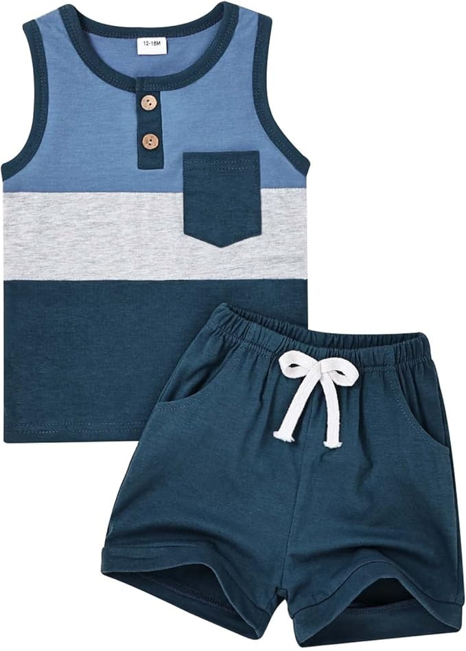 FOCUTEBB Boy Clothes Toddler Baby Boys Summer Outfits Sleeveless Patchwork T-Shirt Shorts Set 6 M... | Amazon (US)