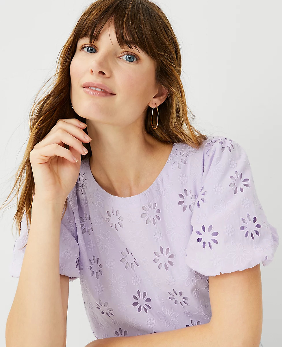 Eyelet Bubble Sleeve Top | Ann Taylor (US)