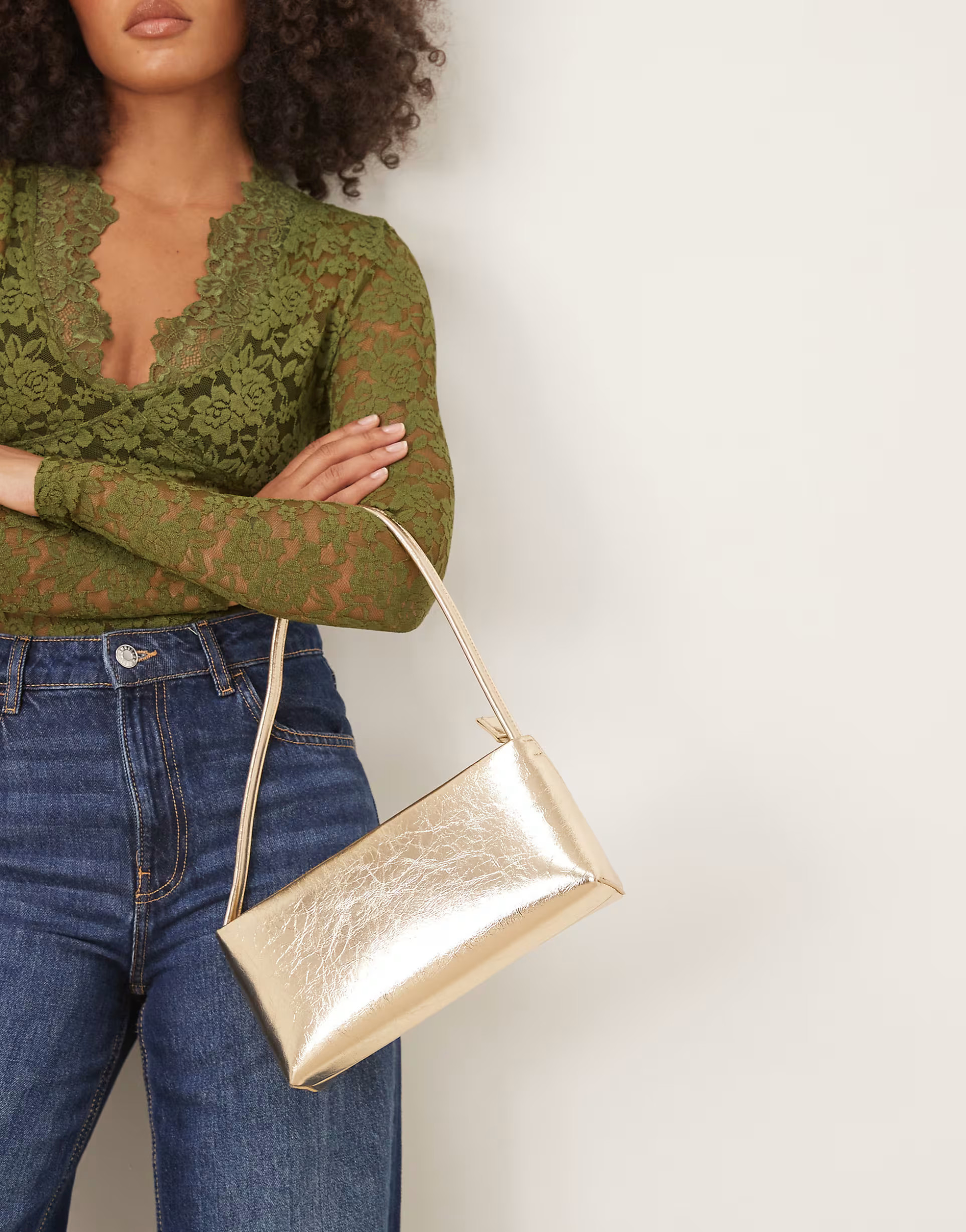 ASOS DESIGN textured minimal 90s shoulder bag in gold | ASOS | ASOS (Global)