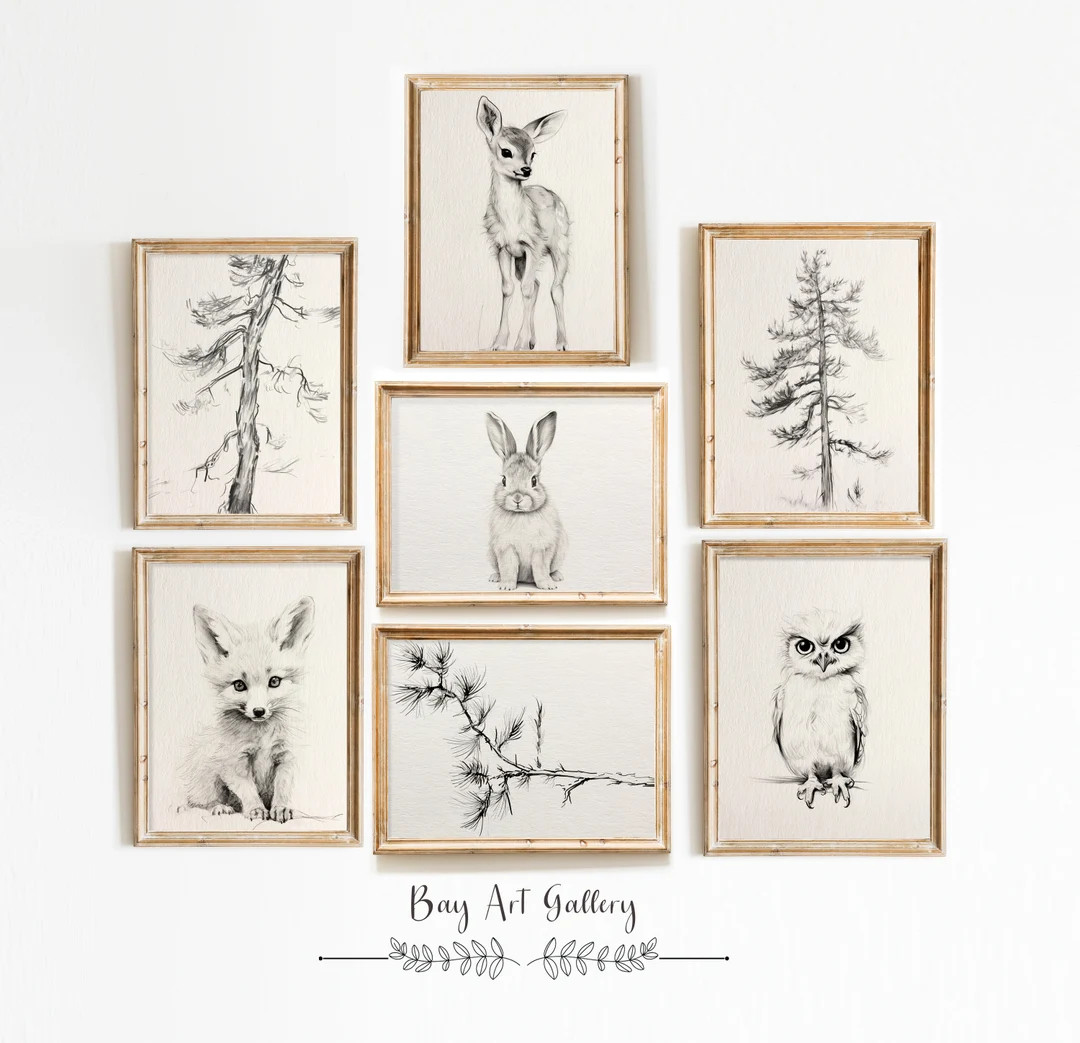 Woodland Baby Animal Gallery Wall Set, NURSERY PRINTABLE, Wilderness Art Print, Nursery Art Print... | Etsy (US)