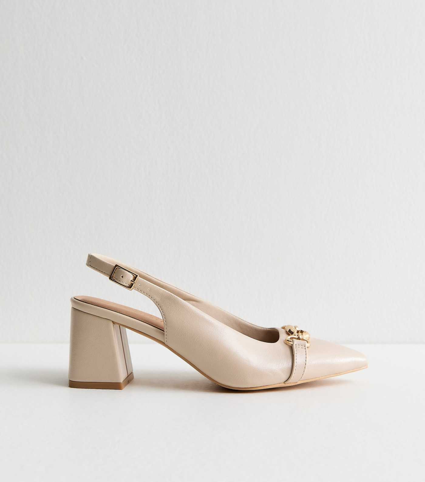 Off White Faux Leather Chain Slingback Block Heels | New Look | New Look (UK)