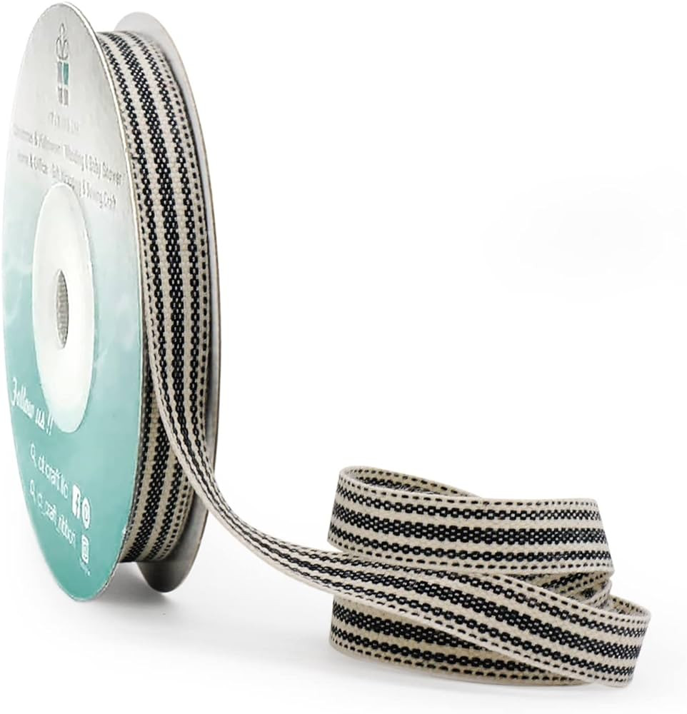 CT CRAFT LLC Ivory Cotton Black Stripes Ribbon 3/8" x 10 Yards for Home Décor Gift Present Wrapp... | Amazon (US)