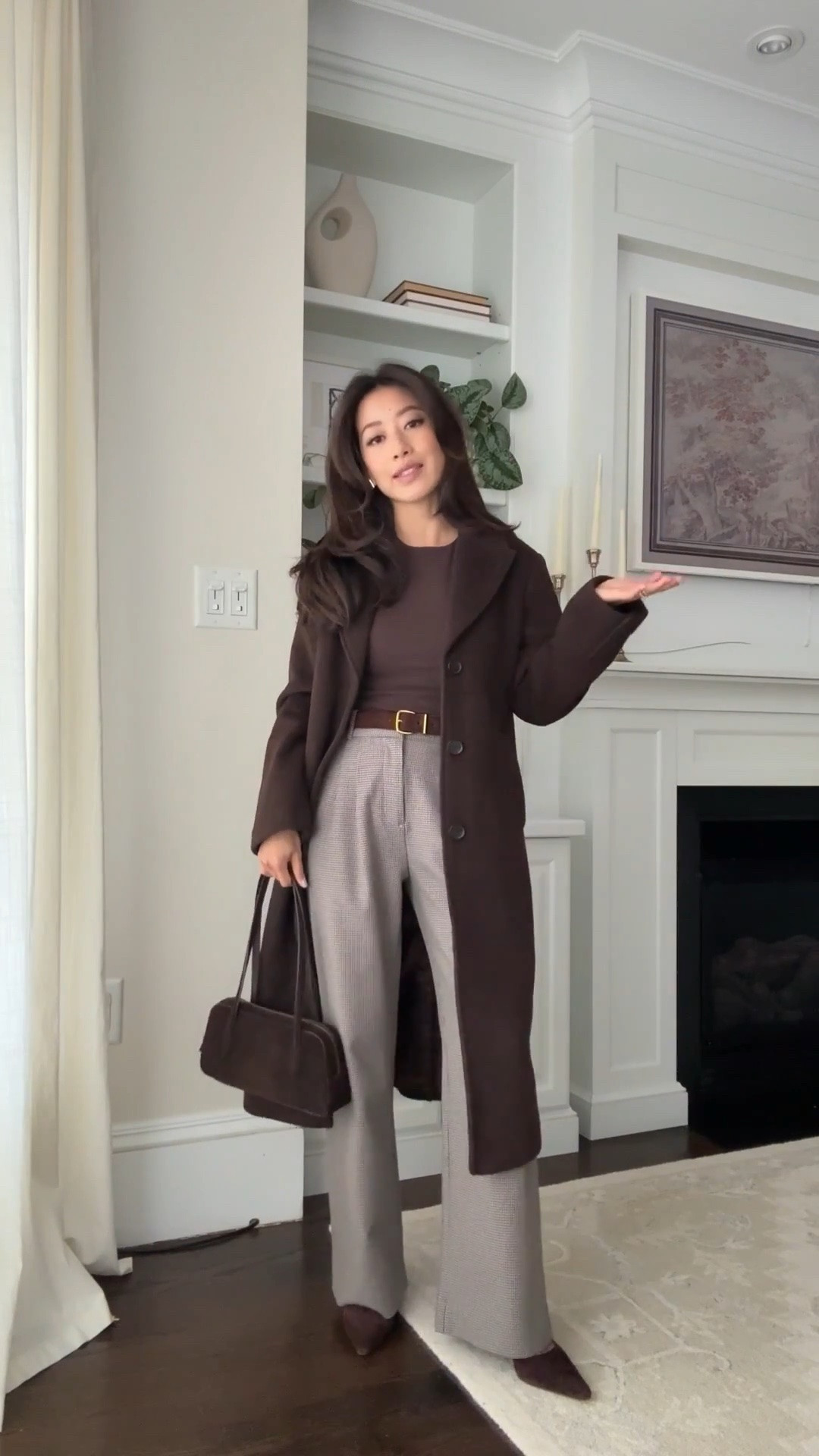 Size info below! 
• this wool topcoat xxs petite is back in new colors like Navy. this is a longer midi length for petites and thicker weight 
• brown top XS 
• Houndstooth trouser Sloane pants size 24 short length is a little long on me, need to wear with heels 

Womens fall outfits, winter wool coat, classic workwear / corporate style, business casual office wear

#LTKPetite #LTKWorkwear #LTKSeasonal
