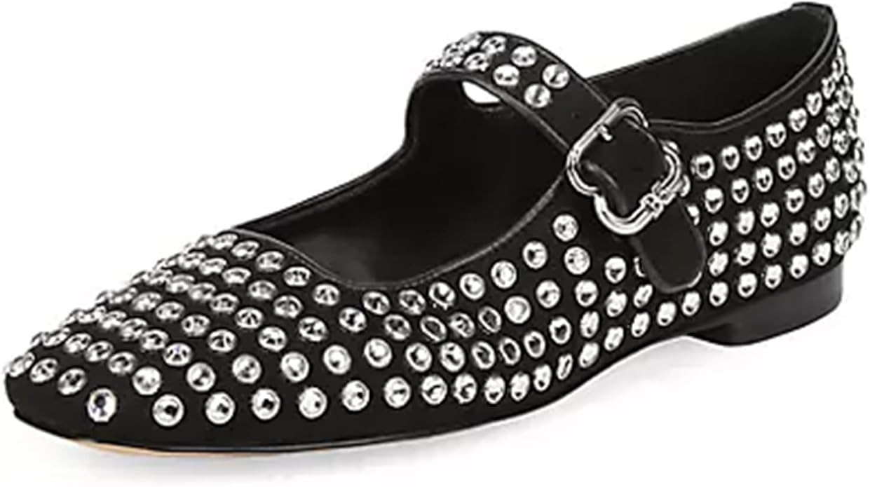 DOEYG Sparkly Rhinestone Ballet Flats for Women Gem Mary Jane Flats Comfortable Casual Square Toe... | Amazon (US)