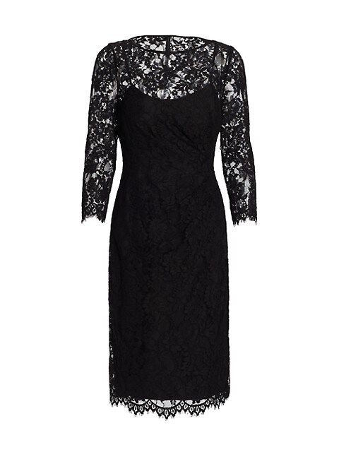 Teri Jon by Rickie Freeman Lace Shirred Waist Sheath Dress | Saks Fifth Avenue