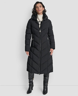DKNY Women's Hooded Zip Front A-Line Maxi Puffer Coat - Macy's | Macy's