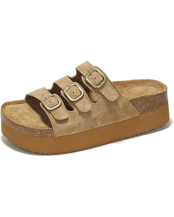 100% Genuine Suede Womens Sandals - Wedges & Platform Sandals Women with Soft Lining & Memory Foa... | Amazon (US)