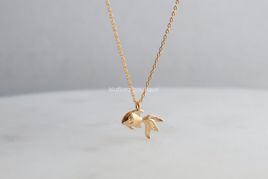 Detailed Goldfish Charm Necklace, Dainty Silver Cute Fish, Veiltail Simple Aesthetic, Gold Dipped... | Etsy (US)