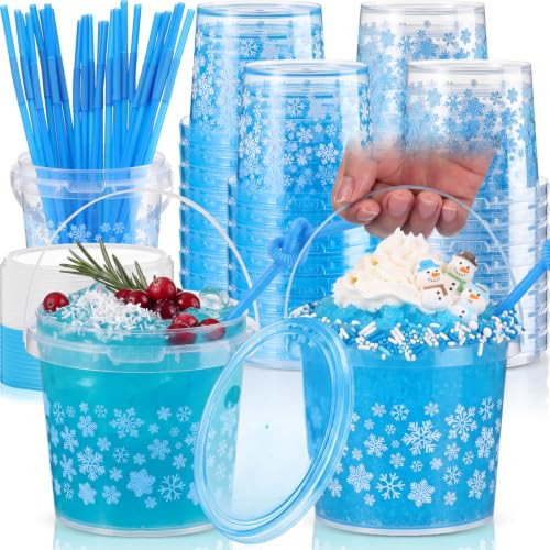 Funnymoom 24 Pcs Christmas Clear Drink Buckets with Lids and Straws, 25 oz | Amazon (US)