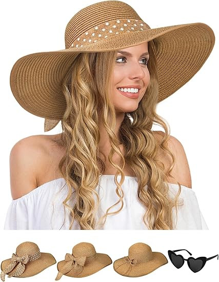 Senker Fashion Sun Hats for Women, Wide Brim Floppy Beach Straw Hat for Summer Travel Vacation Fo... | Amazon (US)