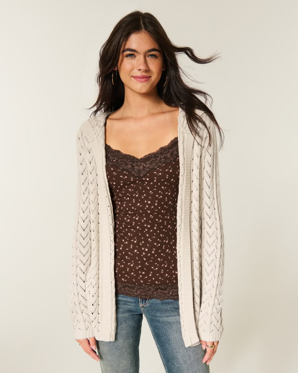 Stitchy Hooded No-Close Cardigan | Hollister (US)