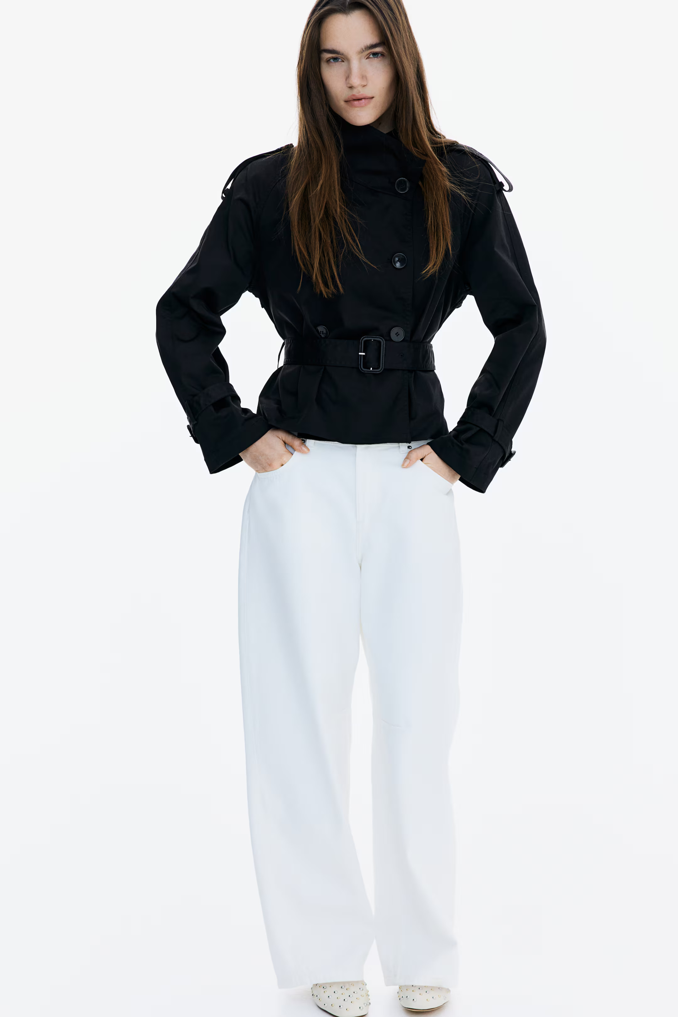 Short twill trench coat - Black - Ladies | H&M GB | H&M (UK, MY, IN, SG, PH, TW, HK)