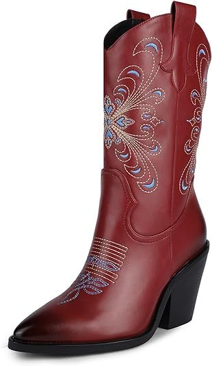 ISNOM Cowboyl Boots Cowgirl Boots for Women, Pointed Toe Chunky Heel Western Boots | Amazon (US)