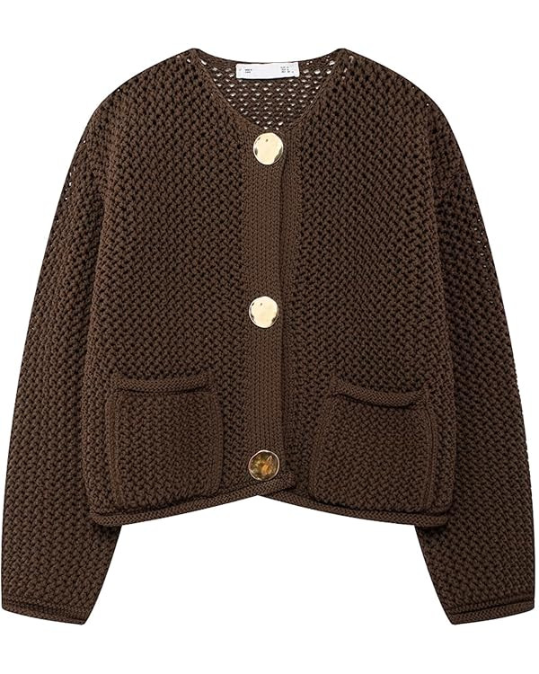 Wyeysyt Womens Cropped Cardigan Sweaters Chunky Knit Gold Button Down Open Front Cardigan Long Sl... | Amazon (US)