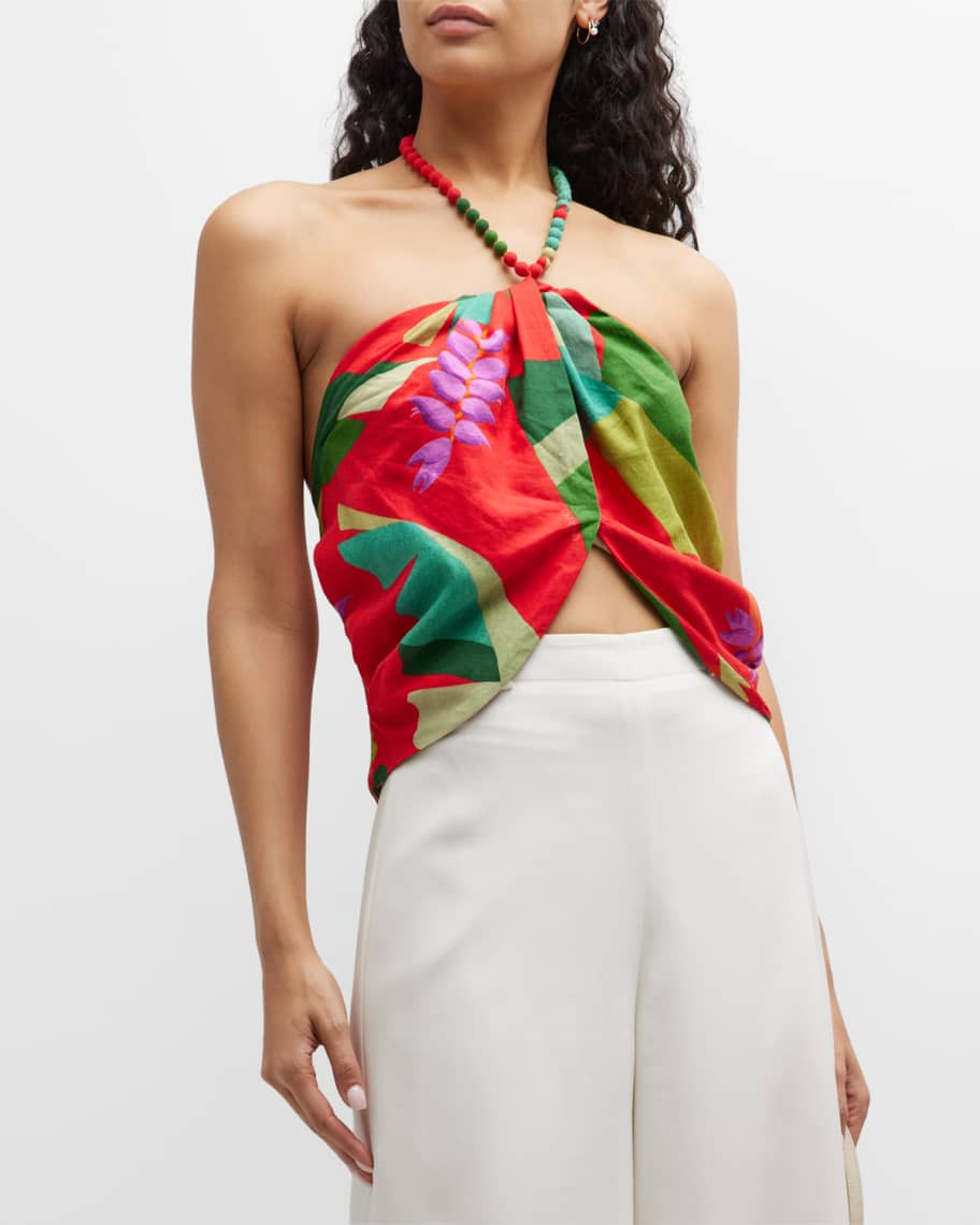 Farm Rio Heliconia Halter Crop Top | Neiman Marcus