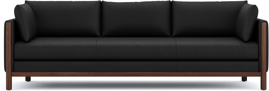 Valencia Matera 93” Black 3 Seater Full Leather Sofa | Modern Nappa Leather Couch with 2 Pillow... | Amazon (US)