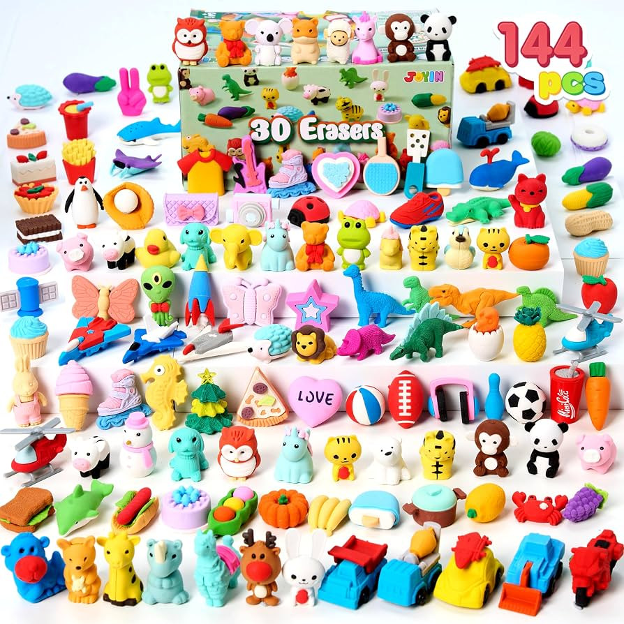 JOYIN 144Pcs Animal Erasers for Kids, Cute Pencils Erasers Bulk, Desk Pets Puzzle for Classroom R... | Amazon (US)
