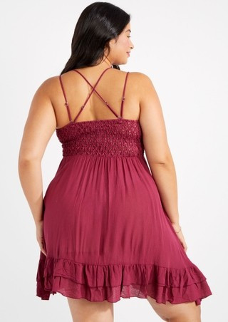 Plus Burgundy Pineapple Crochet Tiered Dress | rue21