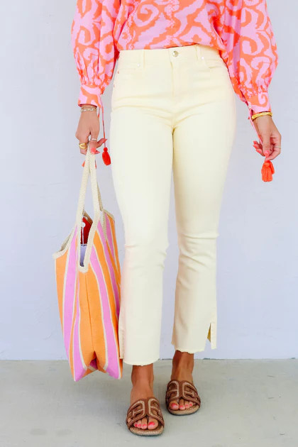 High Rise Lemon Yellow Cropped Flare Jean | The Willow Tree