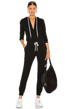 MONROW Supersoft Fleece Hooded Jumpsuit in Black from Revolve.com | Revolve Clothing (Global)