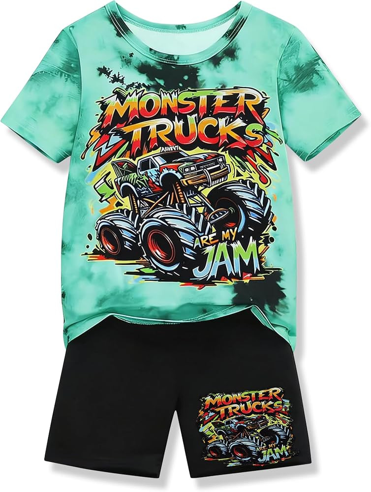 Boys Clothes 2-Piece Summer Outfit 3D Car Print Tie-Dye T-Shirt & Elastic Waist Shorts for Kids Clothing Set 5-11Y | Amazon (US)