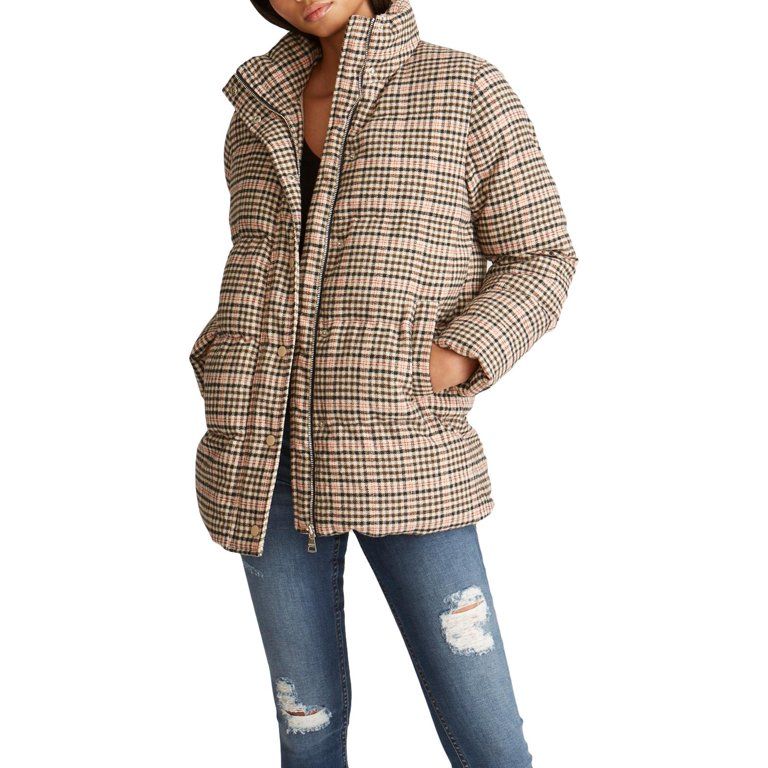 Vigoss Womens Plaid Quilted Puffer Jacket Tan XS - Walmart.com | Walmart (US)