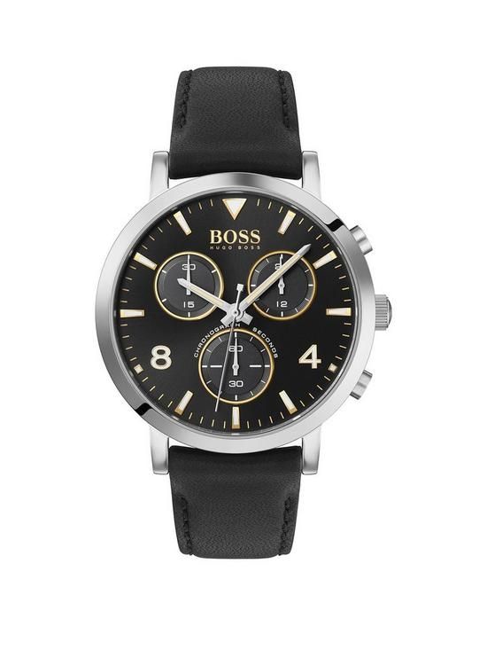 BOSS Spirit Black Leather Men's Chronograph Watch | Very (UK)