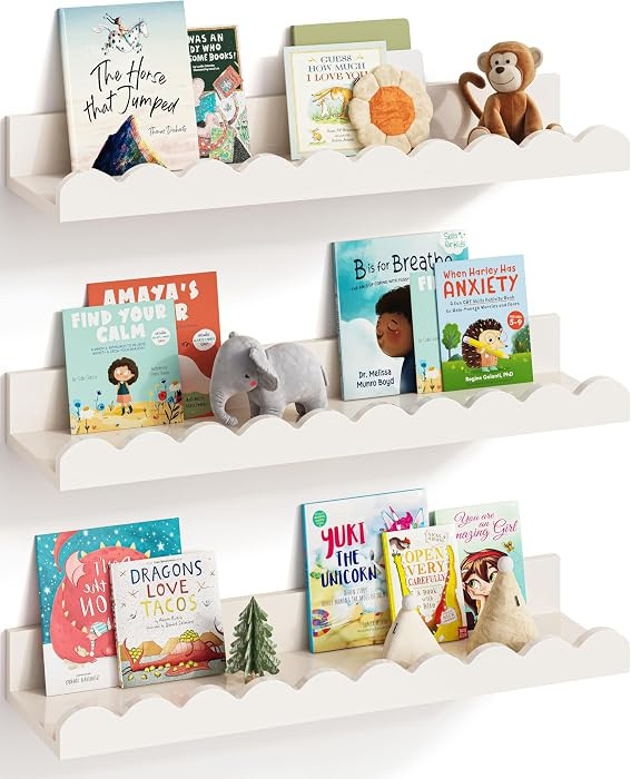 G&W Gruwald Nursery Book Shelves, Set of 3, Nursery Decor for Baby and Toddler, Scalloped Shelves... | Amazon (US)