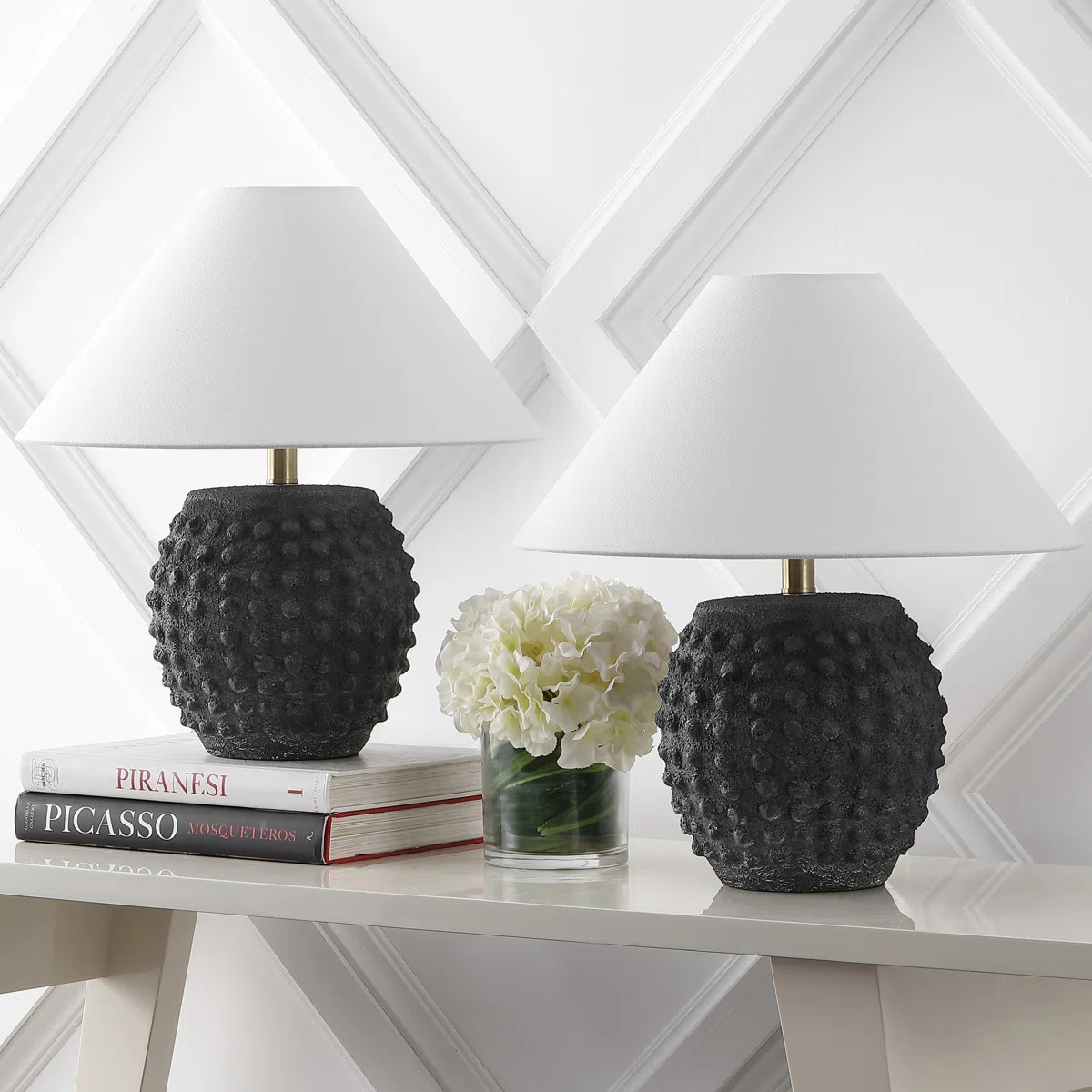 Effie 18.25" Minimalist Scandinavian Ceramic/Iron Hobnail LED Table Lamp (Set of 2) | Wayfair North America