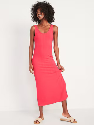 Fitted Sleeveless Rib-Knit Midi Dress for Women | Old Navy (US)