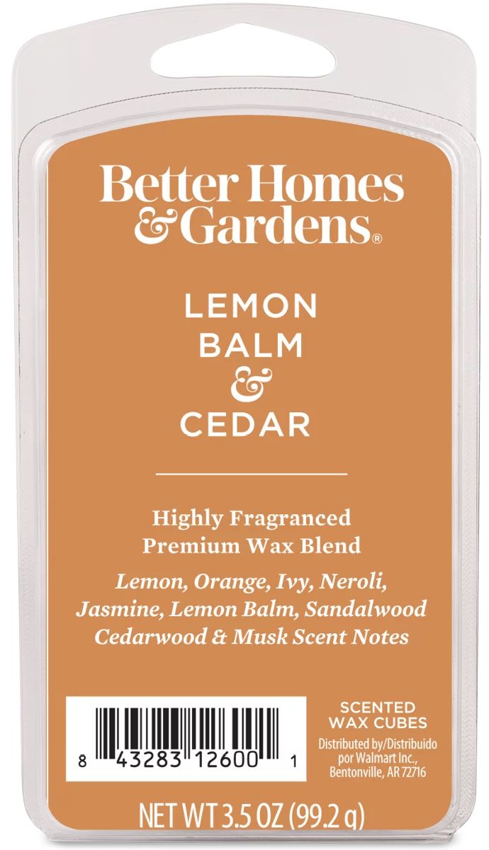Lemon Balm & Cedar Premium Scented Wax Melts, Better Homes & Gardens, 3.5 oz (1-Pack) | Walmart (US)