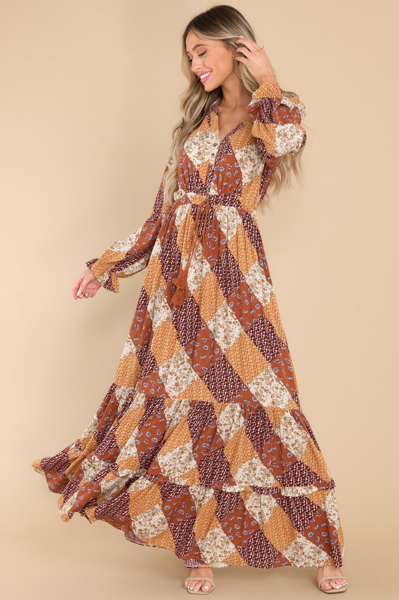 Pretty Comfortable Brown Floral Print Maxi Dress | Red Dress 