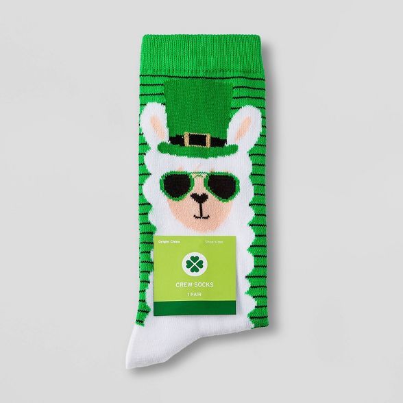 Women's Lucky Llama St. Patrick's Day Crew Socks - Green 4-10 | Target