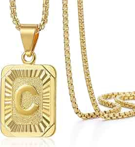 Initial Letter Pendant Necklace Mens Womens Capital Letter Yellow Gold Plated A Z Stainless Steel... | Amazon (US)
