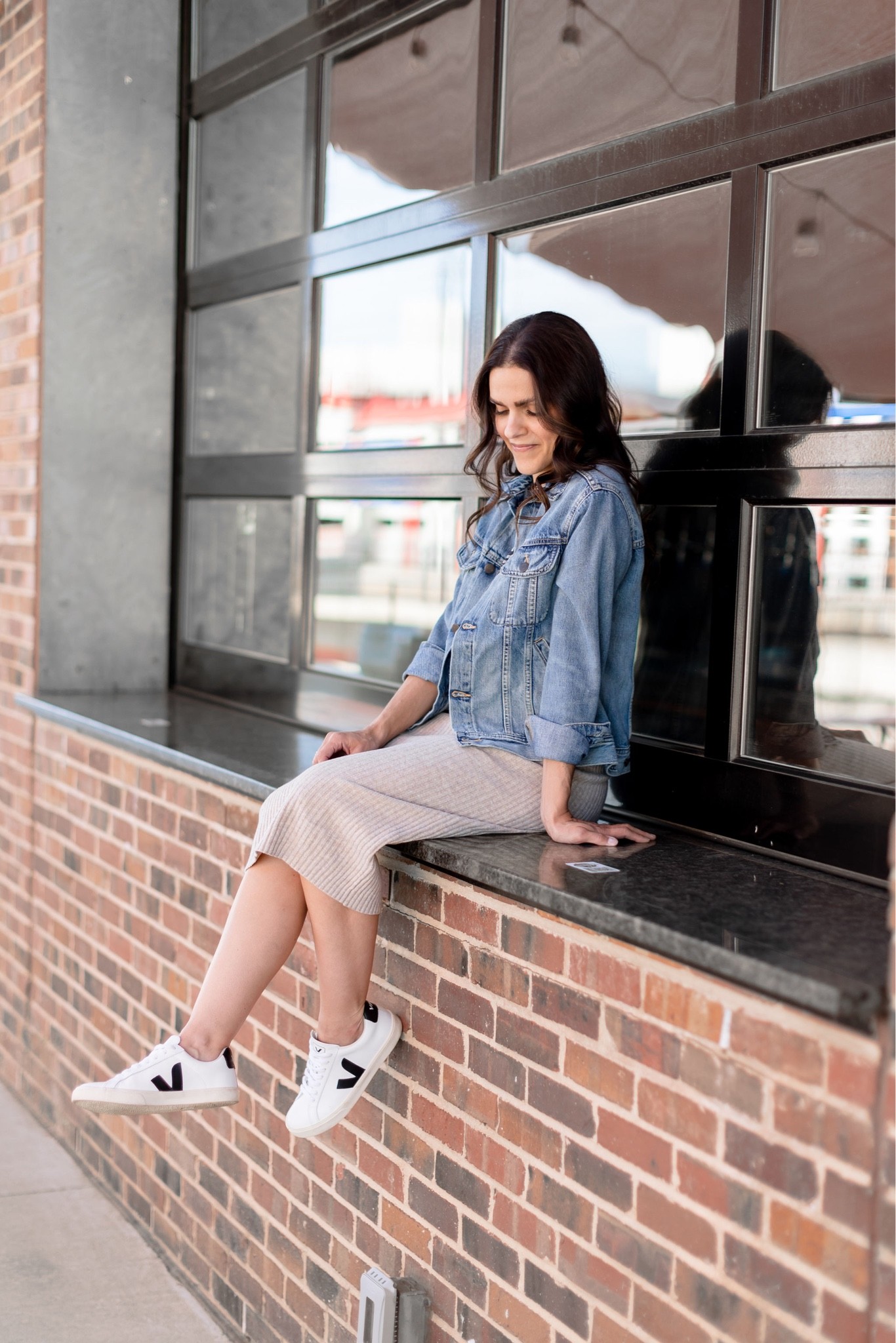 Fall capsule outfit idea: graphic tee, denim jacket, knit midi skirt, sneakers 

#LTKstyletip #LTKSeasonal